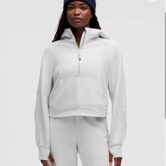 Lululemon Scuba Oversized Half Zip Crop Hoodie Heathered Light Grey M/L - Picture 11 of 12